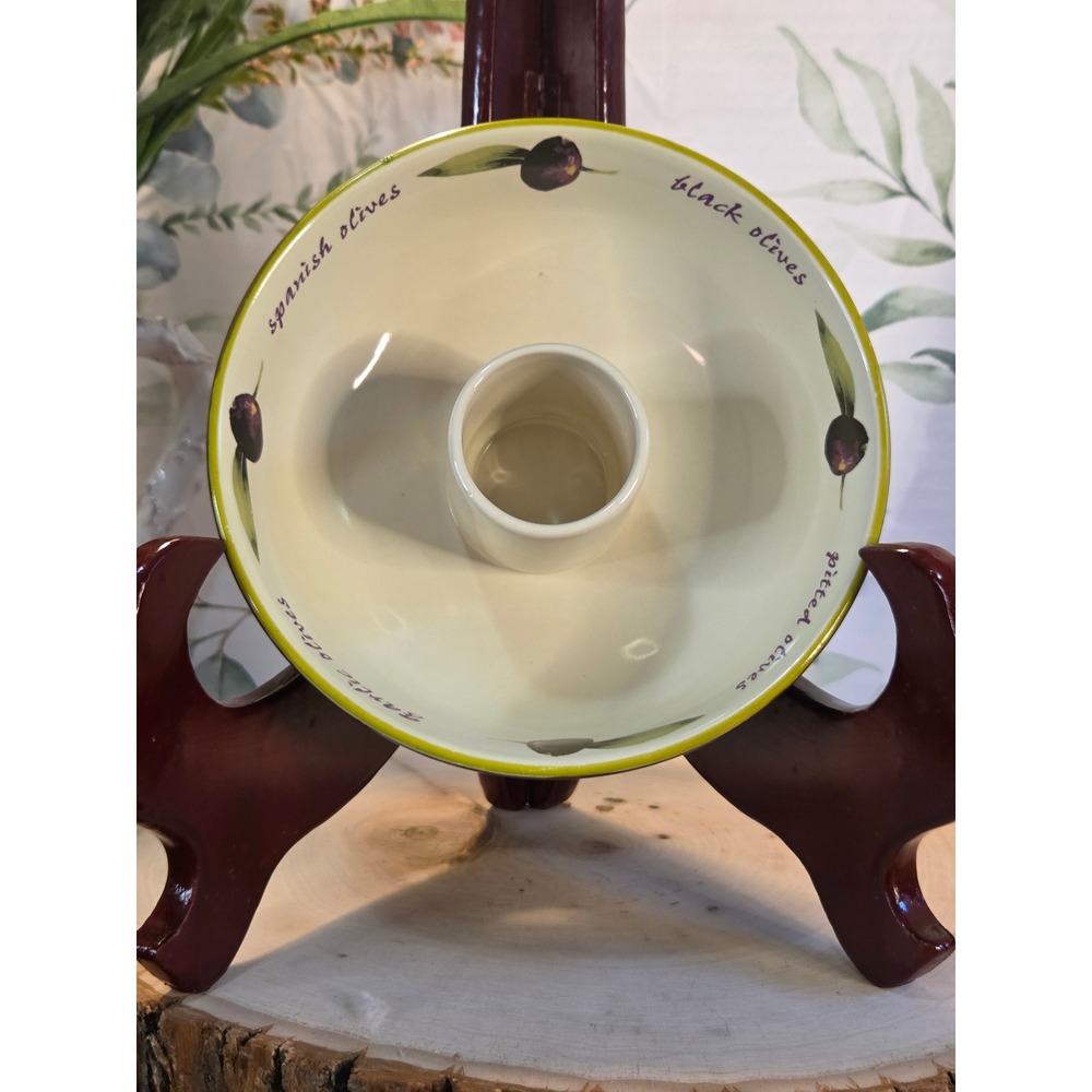 😎Liddy Stoneware Olive Serving Bowl‎ with Center Toothpick Holder Purple Cream